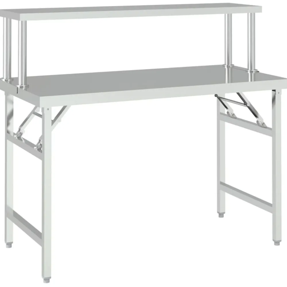 vidaXL Table de travail de cuisine avec étagère 120x60x115 cm Inox
