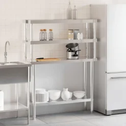 Restauration-vidaXL Table de travail de cuisine avec étagère 110x30x150 cm inox