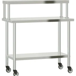 Restauration-vidaXL Table de travail de cuisine avec étagère 110x55x120 cm inox