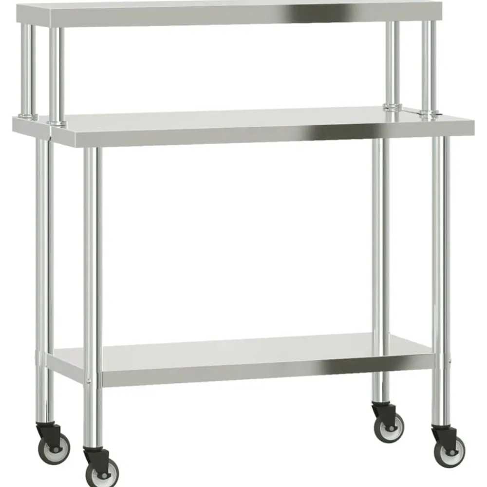 Restauration-vidaXL Table de travail de cuisine avec étagère 110x55x120 cm inox