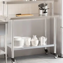 Restauration-vidaXL Table de travail de cuisine avec étagère 110x55x120 cm inox