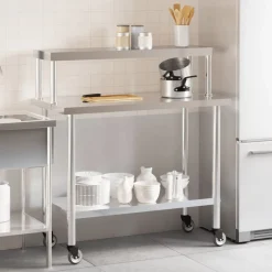 Restauration-vidaXL Table de travail de cuisine avec étagère 110x55x120 cm inox