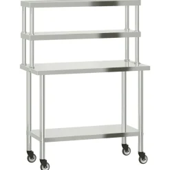 Restauration-vidaXL Table de travail de cuisine avec étagère 110x55x150 cm inox