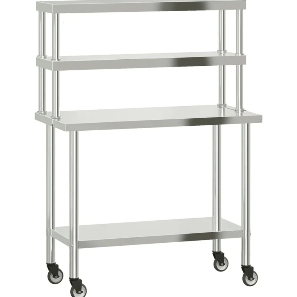 Restauration-vidaXL Table de travail de cuisine avec étagère 110x55x150 cm inox