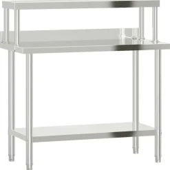 Restauration-vidaXL Table de travail de cuisine avec étagère 110x55x120 cm inox