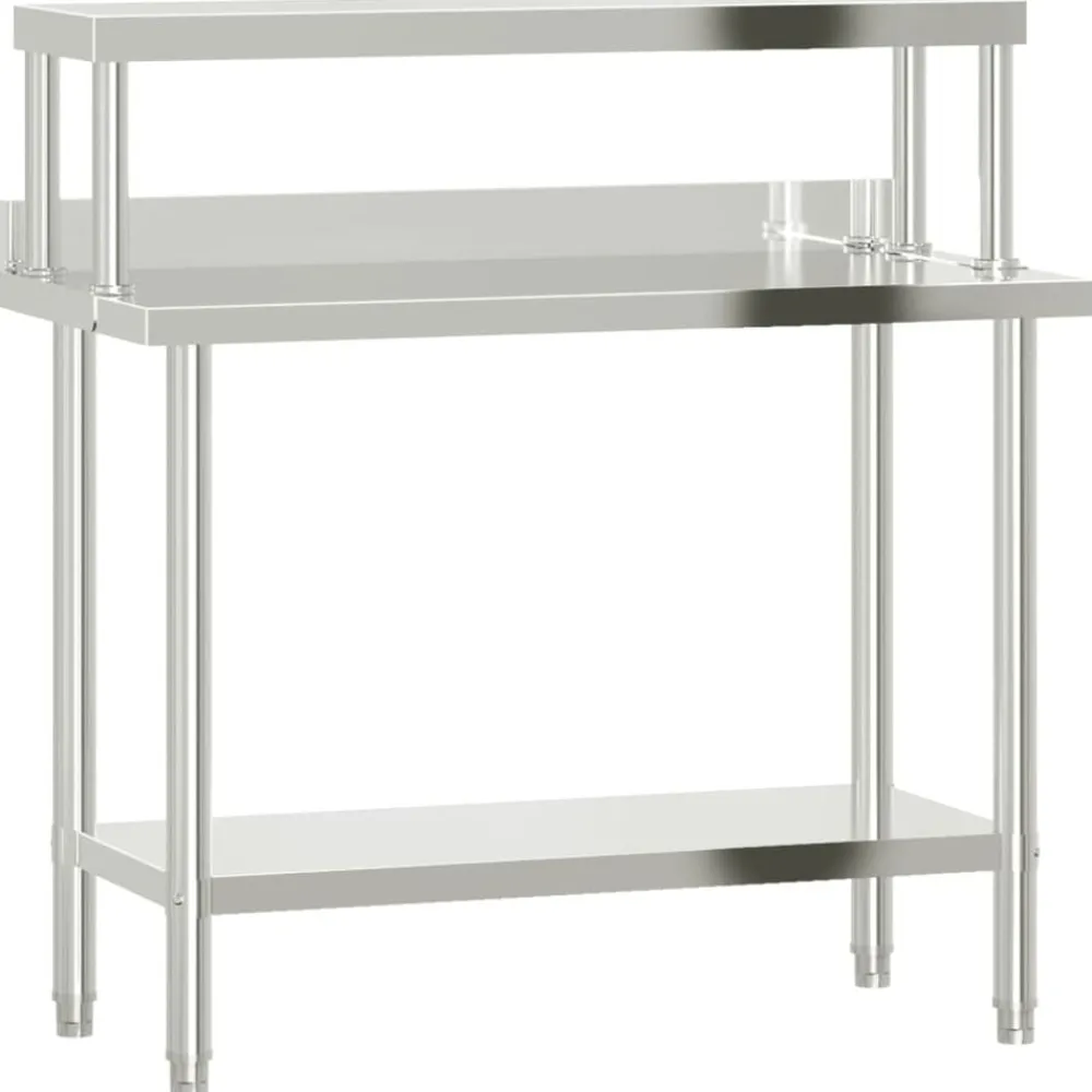 Restauration-vidaXL Table de travail de cuisine avec étagère 110x55x120 cm inox