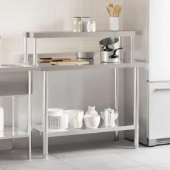 Restauration-vidaXL Table de travail de cuisine avec étagère 110x55x120 cm inox