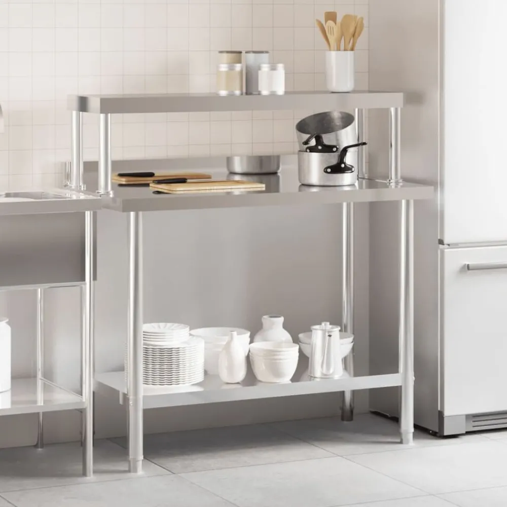 Restauration-vidaXL Table de travail de cuisine avec étagère 110x55x120 cm inox