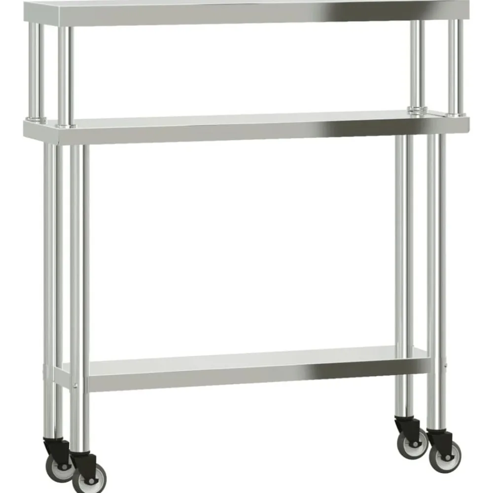 Restauration-vidaXL Table de travail de cuisine avec étagère 110x30x120 cm inox