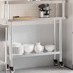 Restauration-vidaXL Table de travail de cuisine avec étagère 110x30x120 cm inox