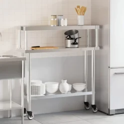 Restauration-vidaXL Table de travail de cuisine avec étagère 110x30x120 cm inox