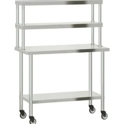 vidaXL Table de travail de cuisine avec étagère 110x55x150 cm inox