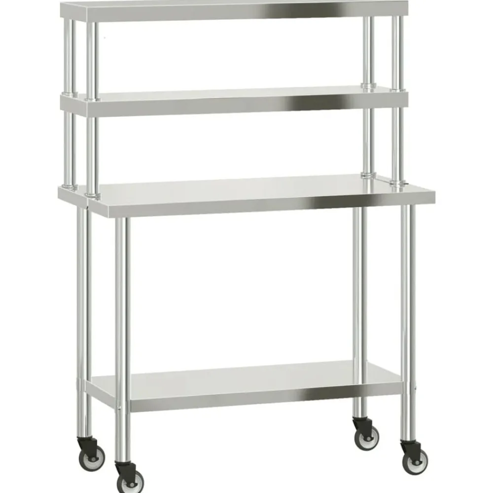 vidaXL Table de travail de cuisine avec étagère 110x55x150 cm inox