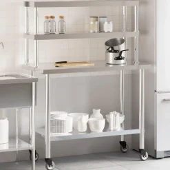 vidaXL Table de travail de cuisine avec étagère 110x55x150 cm inox