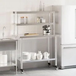 vidaXL Table de travail de cuisine avec étagère 110x55x150 cm inox