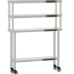 vidaXL Table de travail de cuisine avec étagère 110x30x150 cm inox