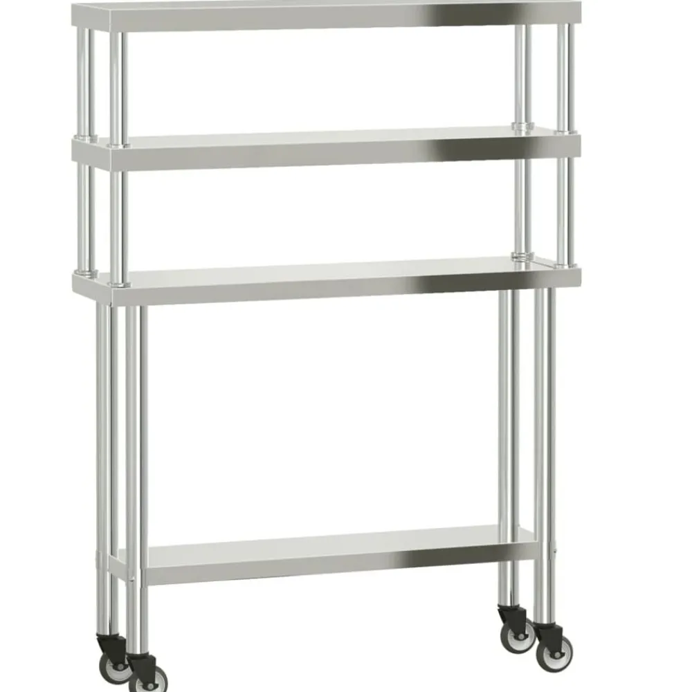 vidaXL Table de travail de cuisine avec étagère 110x30x150 cm inox