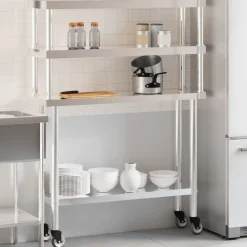 vidaXL Table de travail de cuisine avec étagère 110x30x150 cm inox