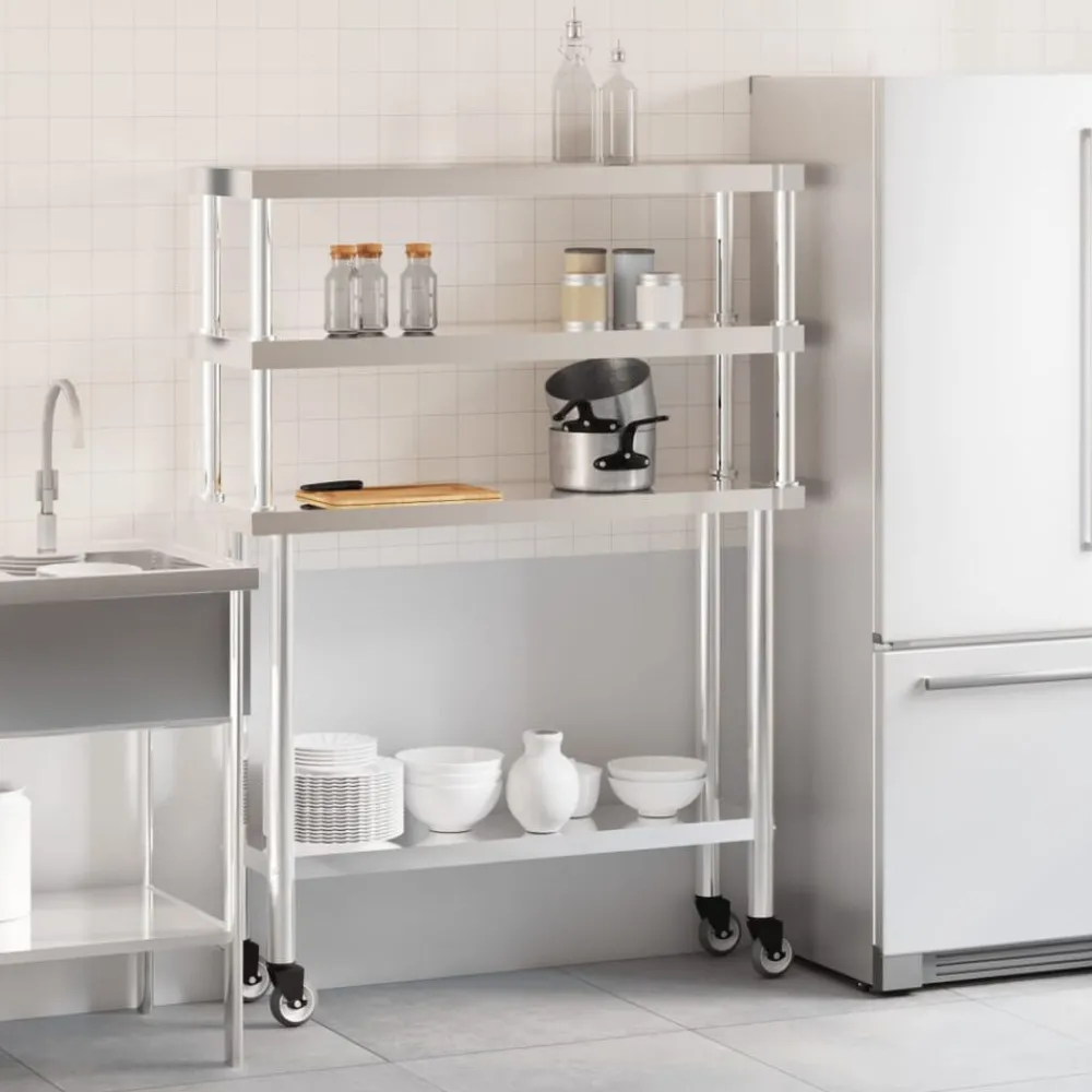 vidaXL Table de travail de cuisine avec étagère 110x30x150 cm inox