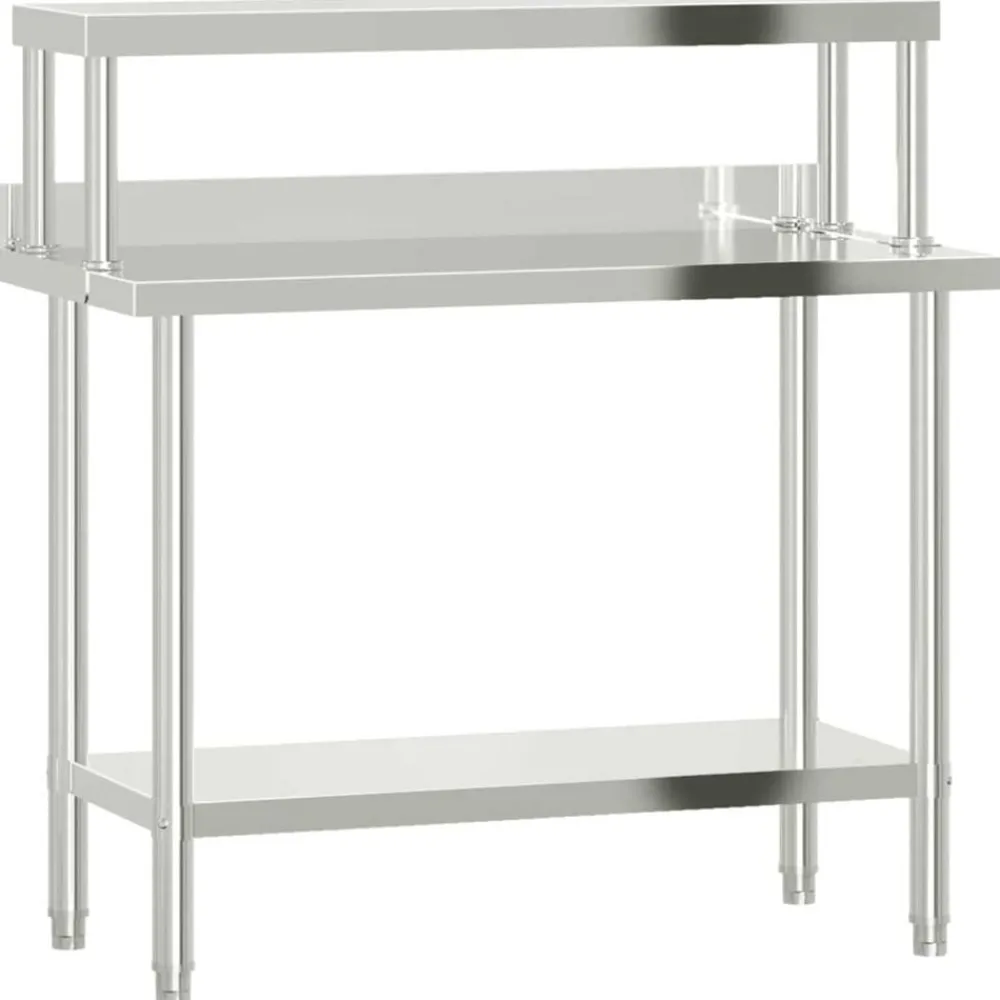 Restauration-vidaXL Table de travail de cuisine avec étagère 110x55x120 cm inox