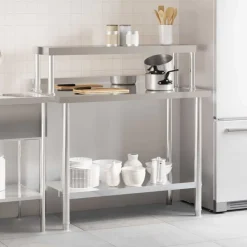 Restauration-vidaXL Table de travail de cuisine avec étagère 110x55x120 cm inox