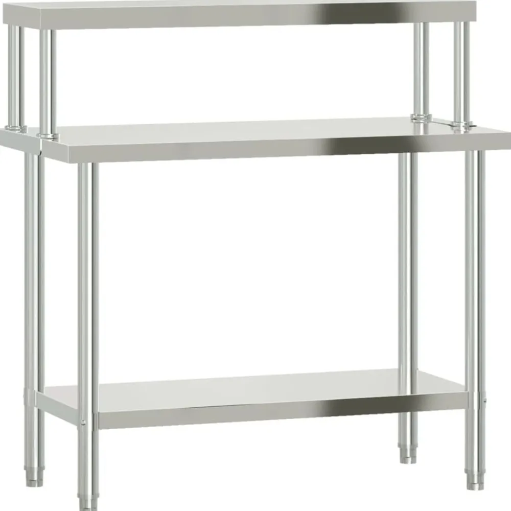 Restauration-vidaXL Table de travail de cuisine avec étagère 110x55x120 cm inox