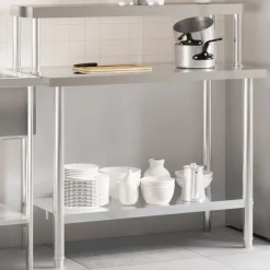 Restauration-vidaXL Table de travail de cuisine avec étagère 110x55x120 cm inox