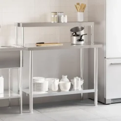 Restauration-vidaXL Table de travail de cuisine avec étagère 110x55x120 cm inox