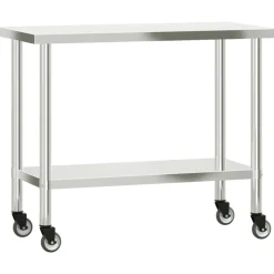 Restauration-vidaXL Table de travail de cuisine avec roues 110x55x85 cm inox