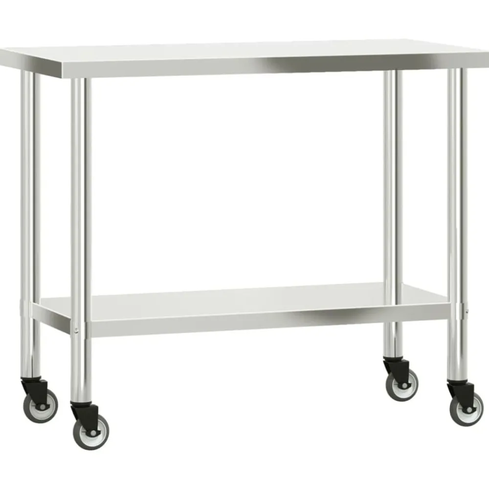 Restauration-vidaXL Table de travail de cuisine avec roues 110x55x85 cm inox