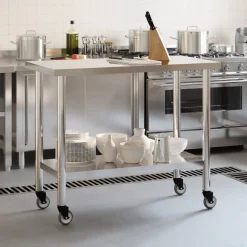 Restauration-vidaXL Table de travail de cuisine avec roues 110x55x85 cm inox