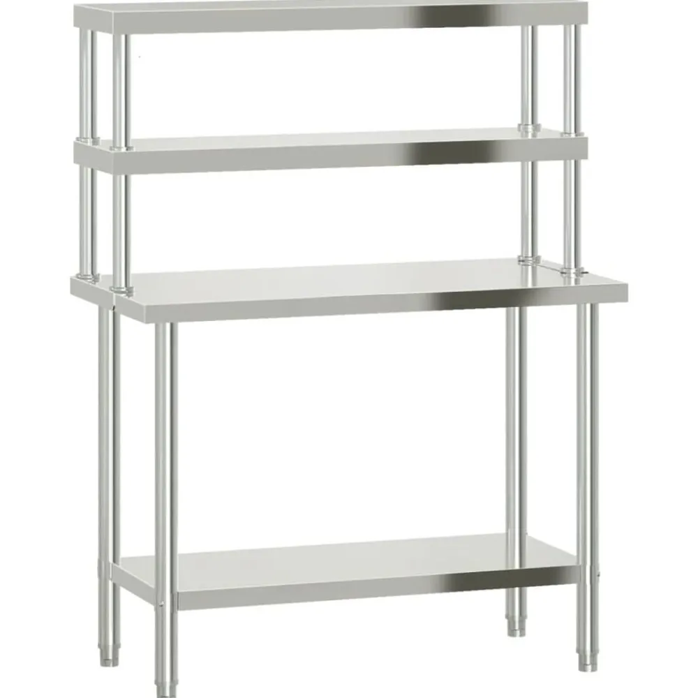vidaXL Table de travail de cuisine avec étagère 110x55x150 cm inox