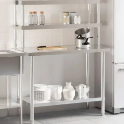 vidaXL Table de travail de cuisine avec étagère 110x55x150 cm inox