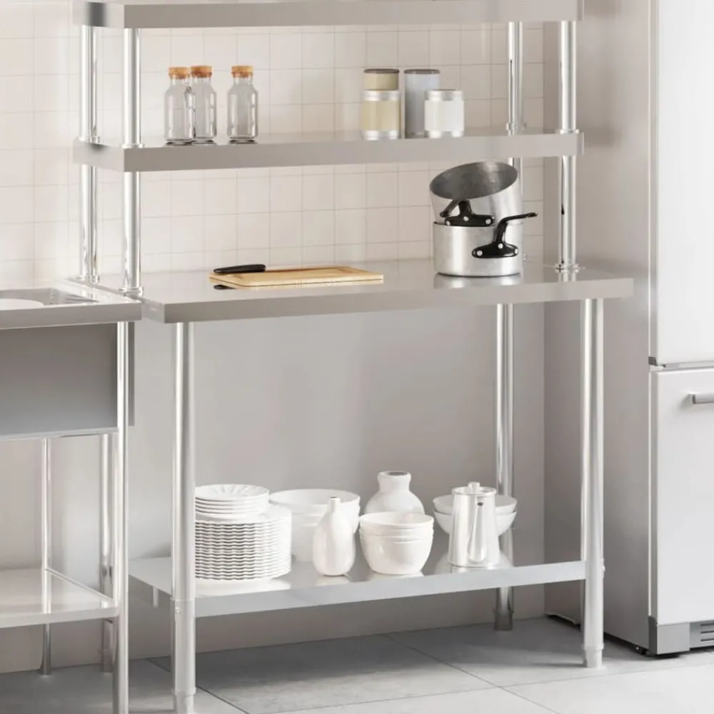 vidaXL Table de travail de cuisine avec étagère 110x55x150 cm inox