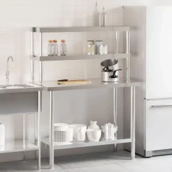 vidaXL Table de travail de cuisine avec étagère 110x55x150 cm inox