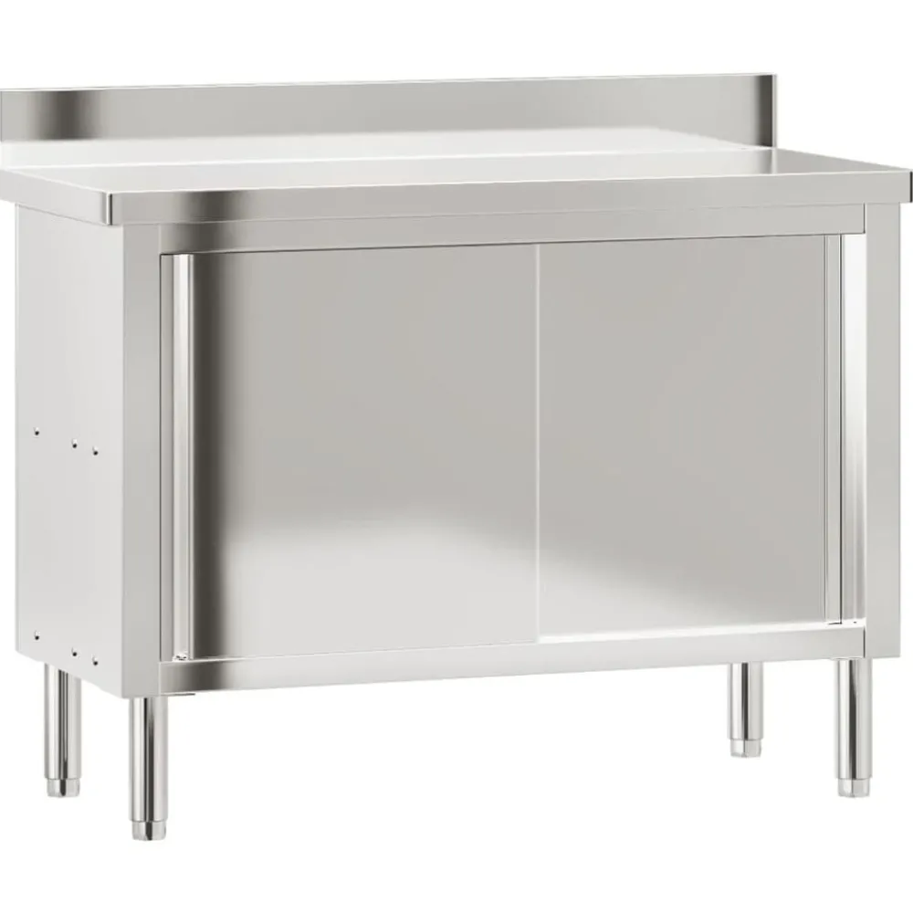 vidaXL Table de travail de cuisine avec portes coulissantes inox