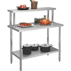 vidaXL Table de travail de cuisine avec étagère 120x60x120 cm Inox