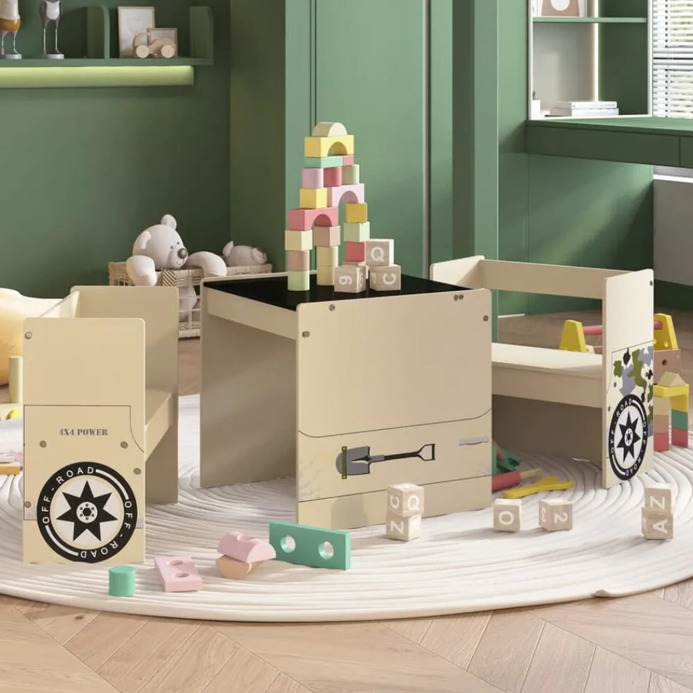 Mobilier Pour Bébés & Tout-Petits-vidaXL Table et chaises enfant 3 pcs Véhicule tout-terrain MDF Beige