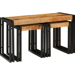 vidaXL Table Gigogne 3 pcs Bois de Mangue Massif et Métal