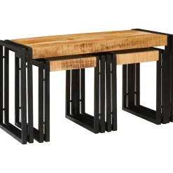 vidaXL Table Gigogne 3 pcs Bois de Mangue Massif et Métal
