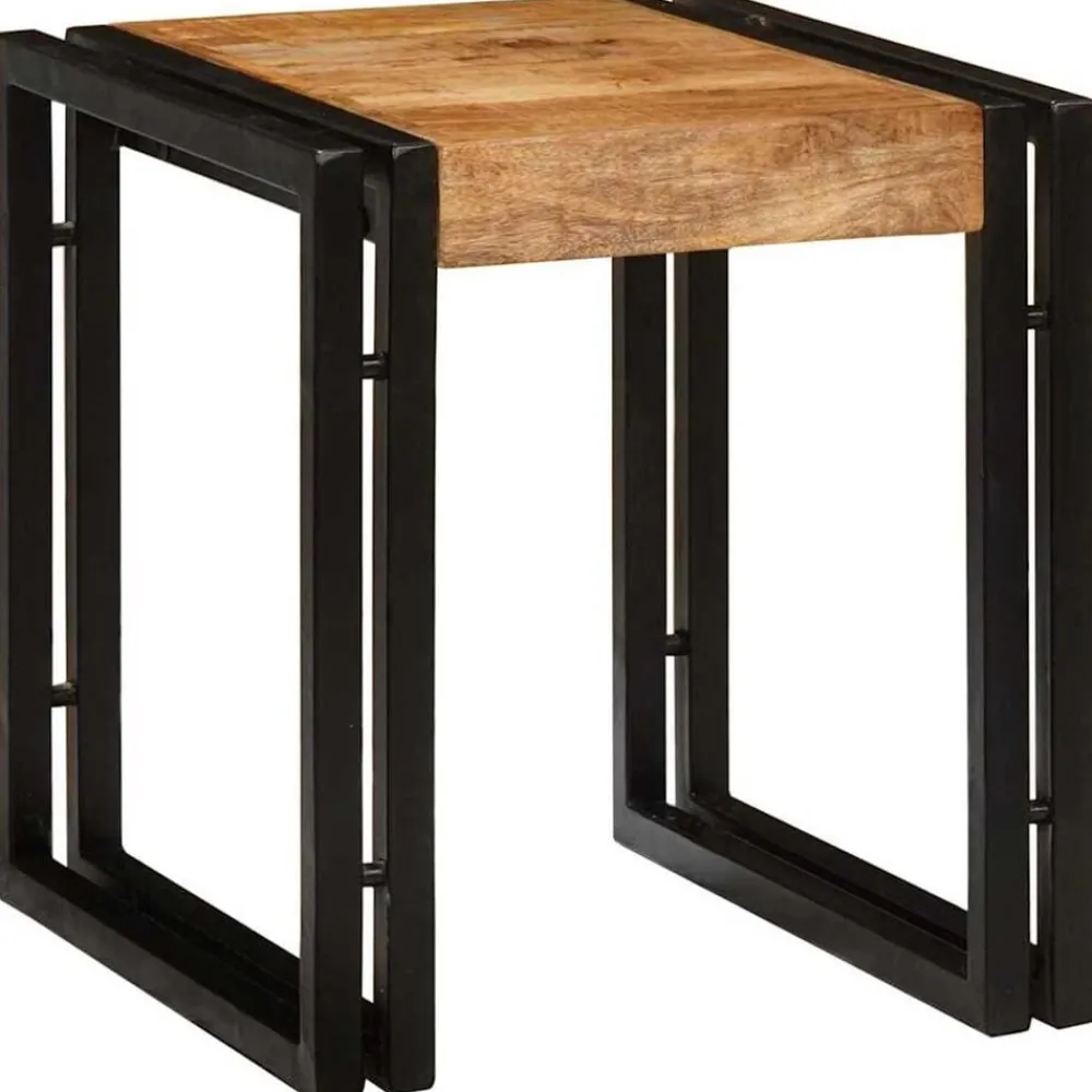 vidaXL Table Gigogne 3 pcs Bois de Mangue Massif et Métal