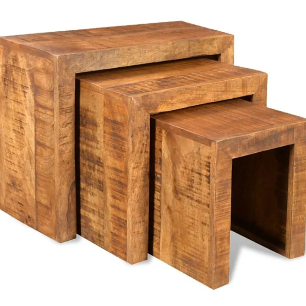 vidaXL Table gigogne 3 pcs Bois massif de manguier