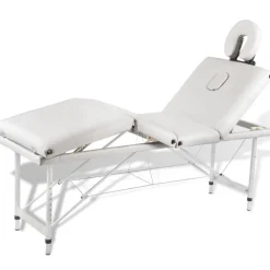 Santé & Beauté-vidaXL Table pliable de massage Blanc crème 4 zones au cadre aluminium Blanc cr&egrave;me
