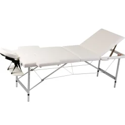 vidaXL Table pliable de massage Blanc crème 3 zones cadre en aluminium