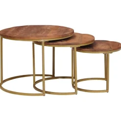 Tables-vidaXL Tables basses gigognes 3 pcs Bois de mangue massif et acier