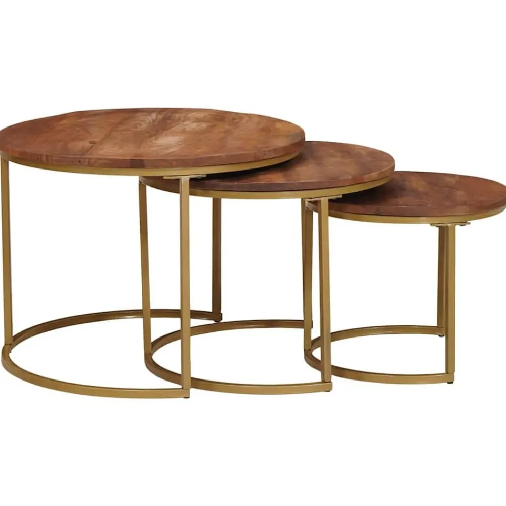 Tables-vidaXL Tables basses gigognes 3 pcs Bois de mangue massif et acier