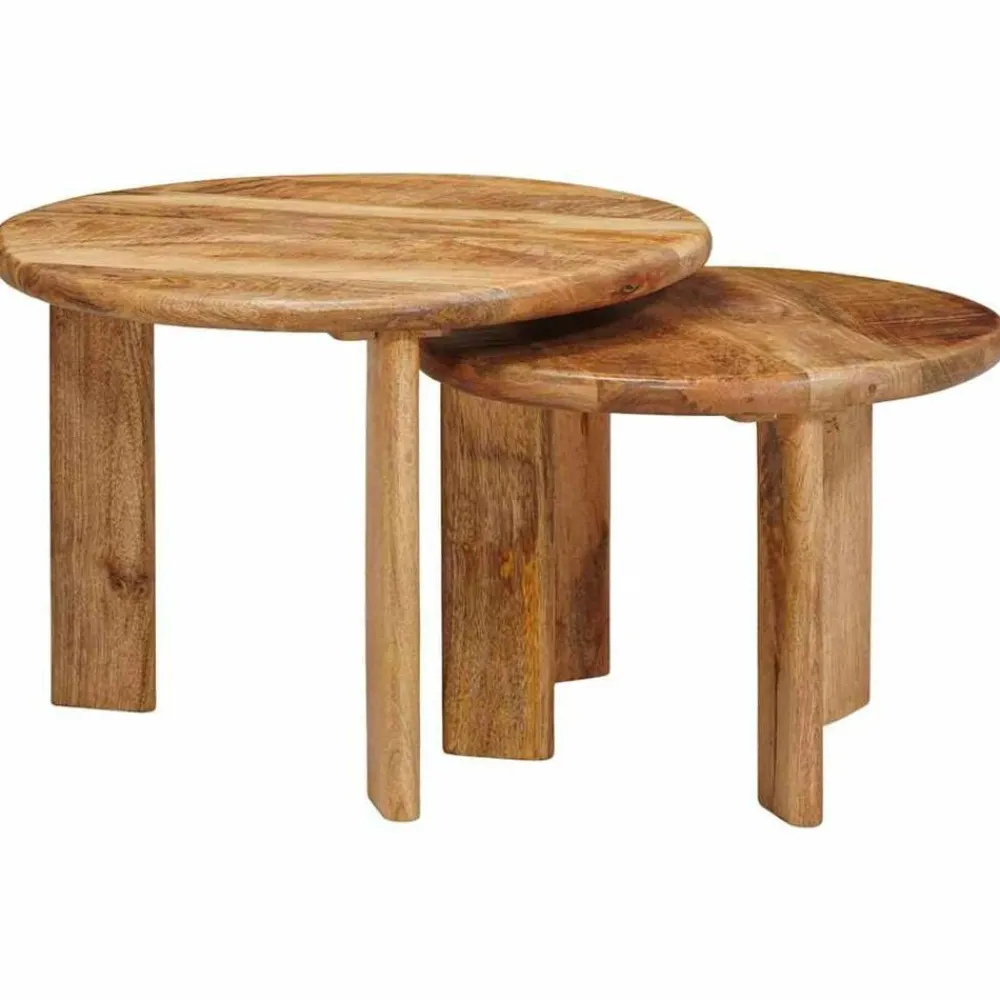 vidaXL Tables basses gigognes 2 pcs Marron Bois de mangue massif