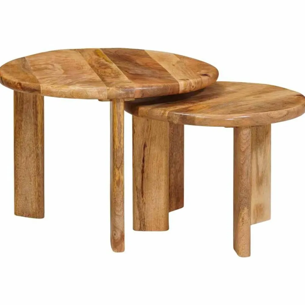 vidaXL Tables basses gigognes 2 pcs Marron Bois de mangue massif