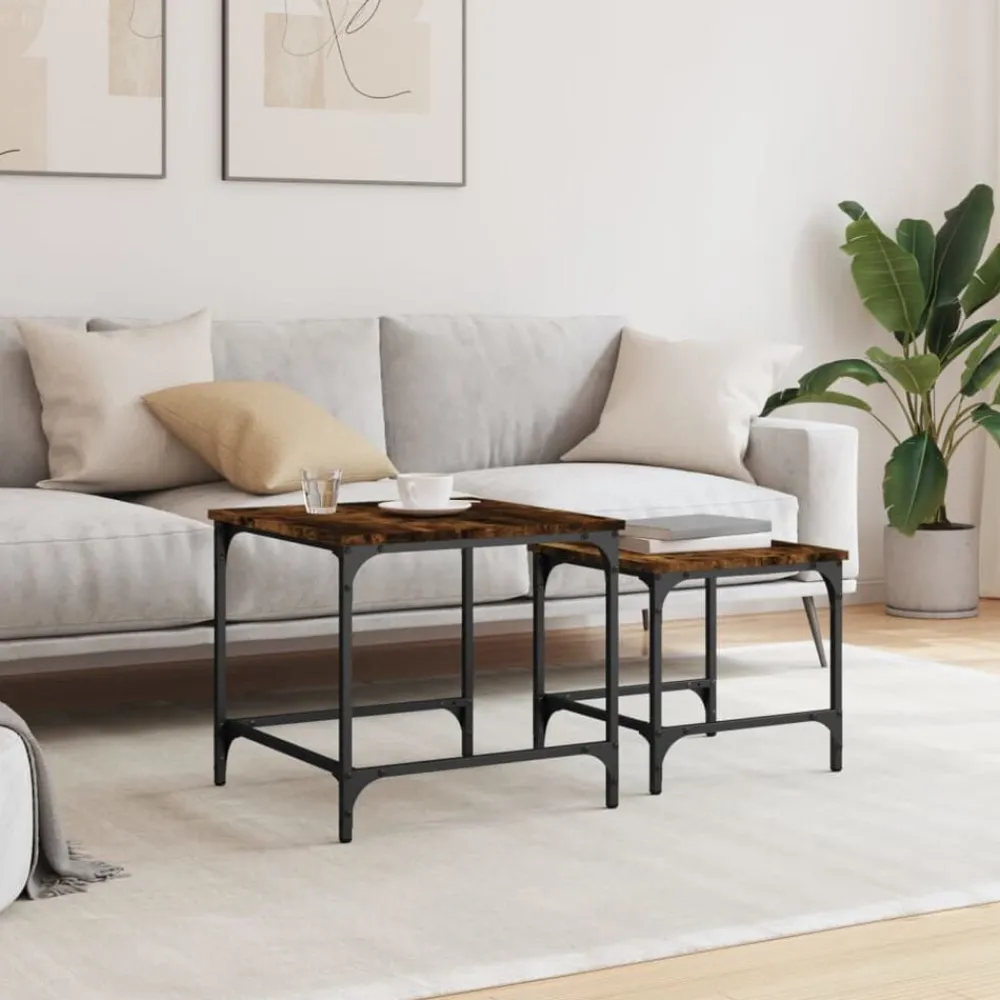 Tables-vidaXL Tables basses gigognes 2 pcs chêne fumé bois d'ingénierie Chêne fumé