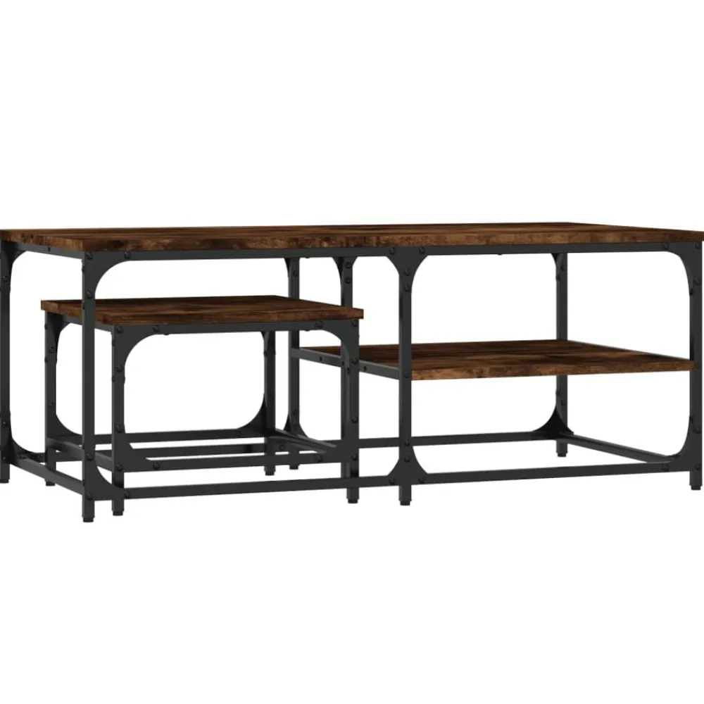 Tables-vidaXL Tables basses gigognes 2 pcs chêne fumé bois d'ingénierie Chêne fumé